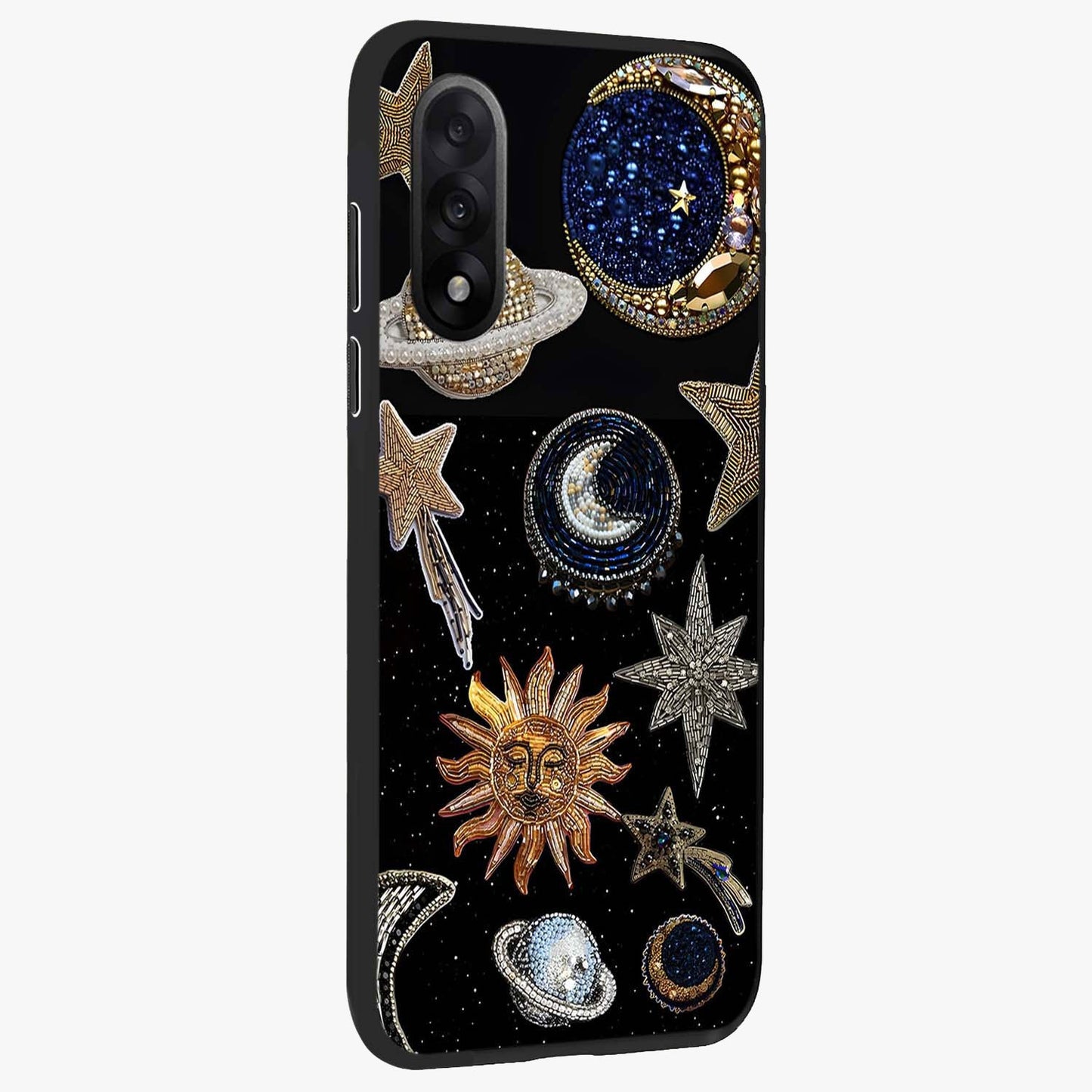 Celestial Gem Constellations Glass Case for 1+Nord 5 side perspective highlighting intricate star patterns and premium build