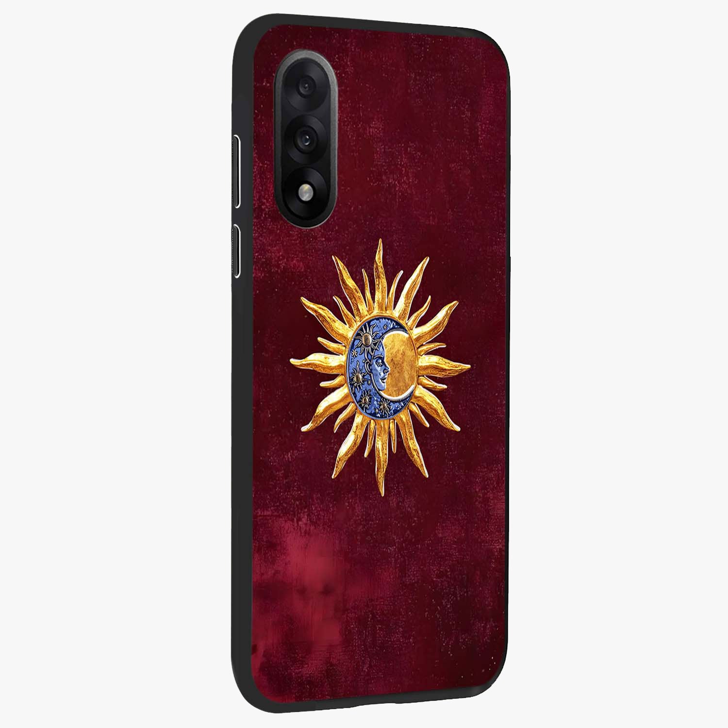Celestial Unity Charm Glass Case for 1+Nord 5 side perspective highlighting detailed charm elements and sleek edges