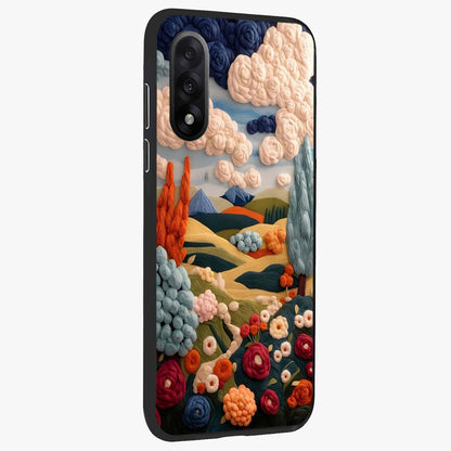 Cloud Cotton Meadows Printed Glass Case for 1+Nord 5 side perspective highlighting smooth edges and delicate meadow detailing