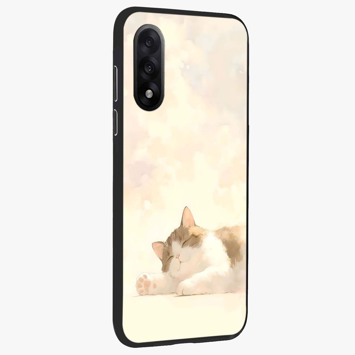 Cloud Nap Cat Glass Case for 1+Nord 5 side perspective highlighting charming feline details and premium edge finish