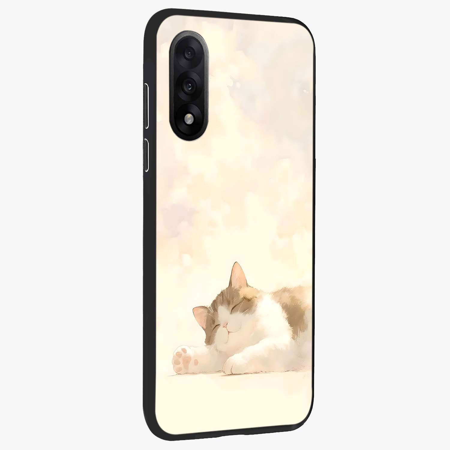 Cloud Nap Cat Glass Case for 1+Nord 5 side perspective highlighting charming feline details and premium edge finish