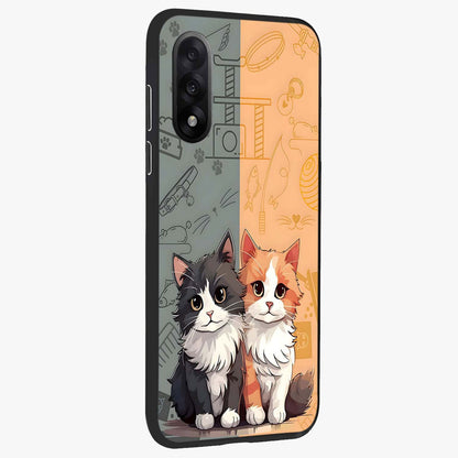 Cozy Cat Duo Glass Case for 1+Nord 5 side perspective highlighting playful cat detailing and sleek edges