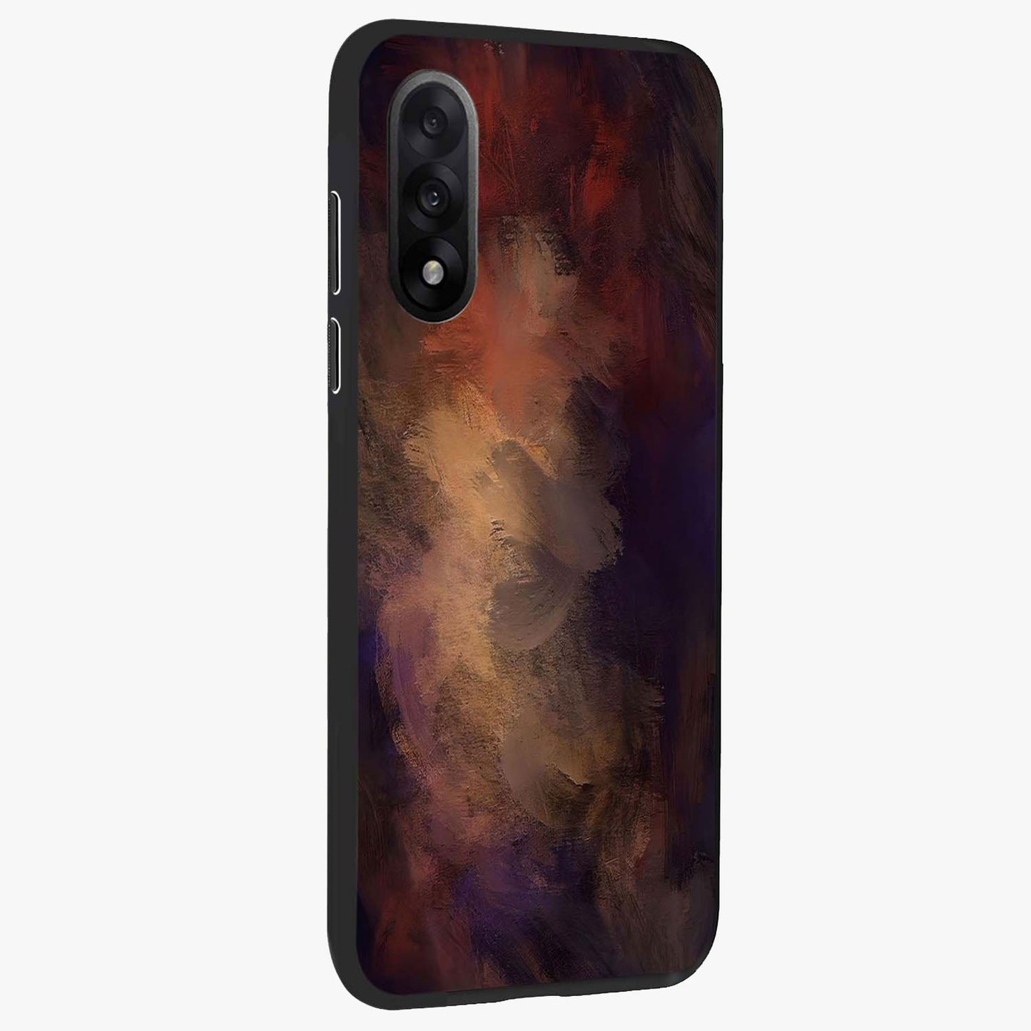 Crimson Dusk Whirl Glass Case for 1+Nord 5 side perspective highlighting fluid red textures and sleek build