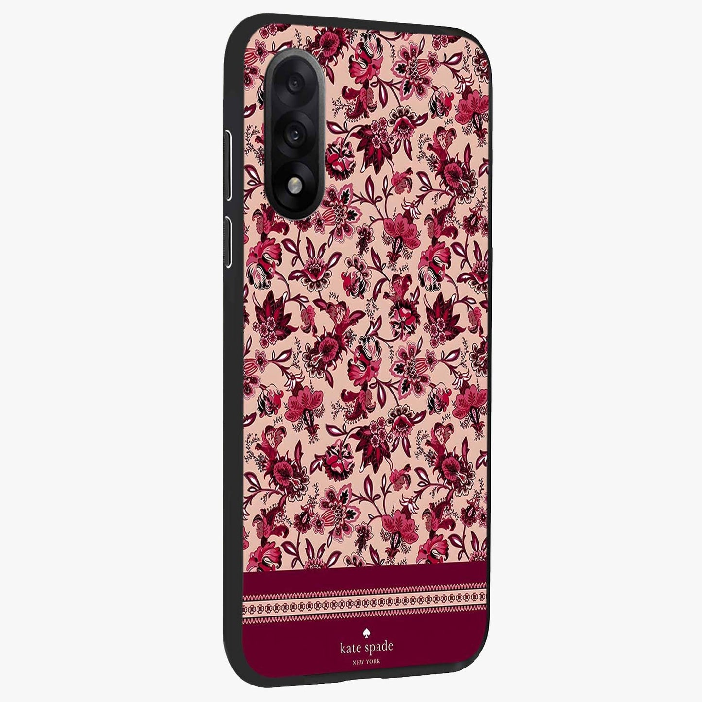 Crimson Rose Charm Glass Case for 1+Nord 5 side perspective highlighting delicate rose textures and smooth edges