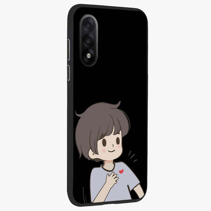 Cute Boy Heart Reaction Glass Case for 1+Nord 5 side perspective highlighting expressive illustration details and premium edges