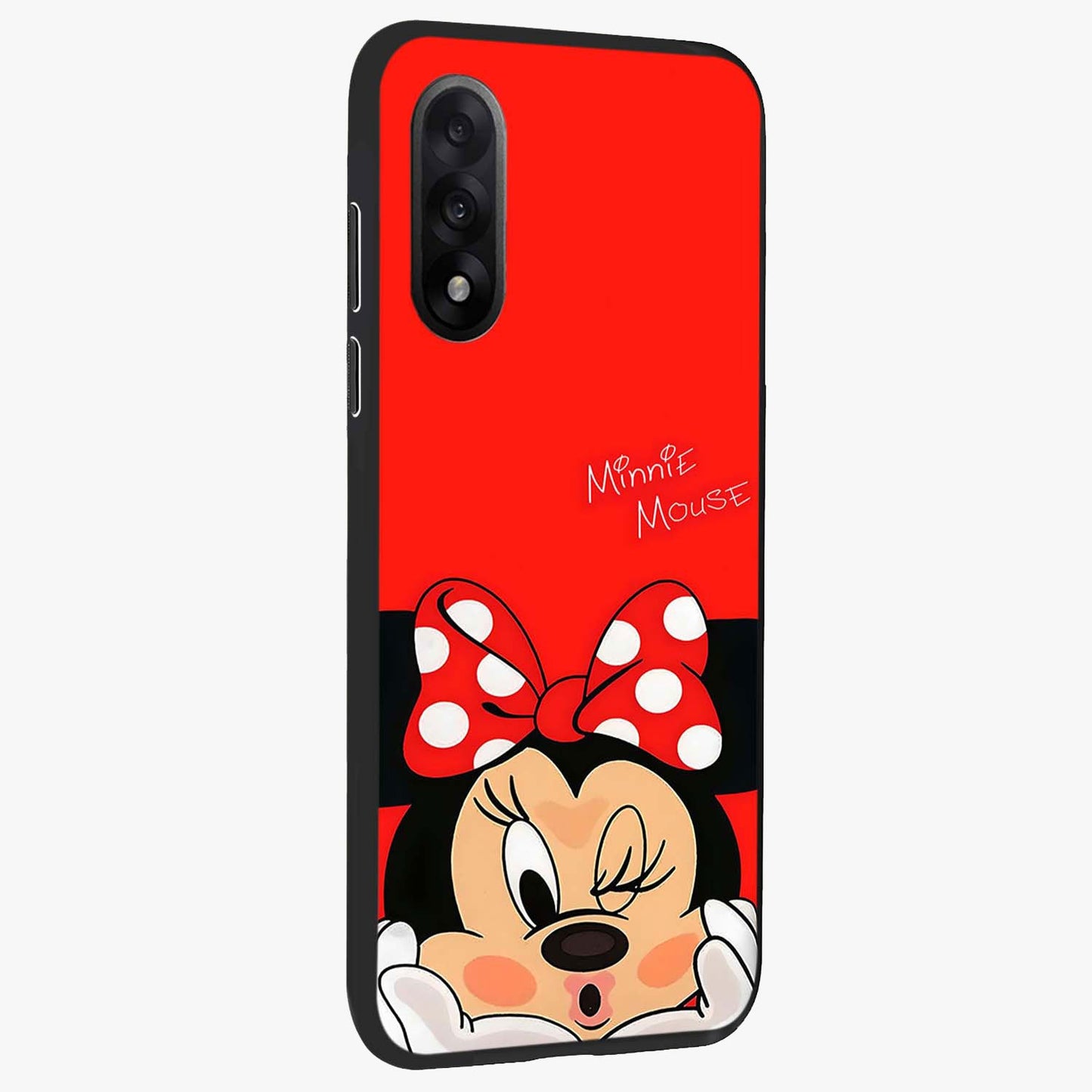 Cute Minnie Love Glass Case for 1+Nord 5 side perspective highlighting cute illustration textures and smooth premium edges