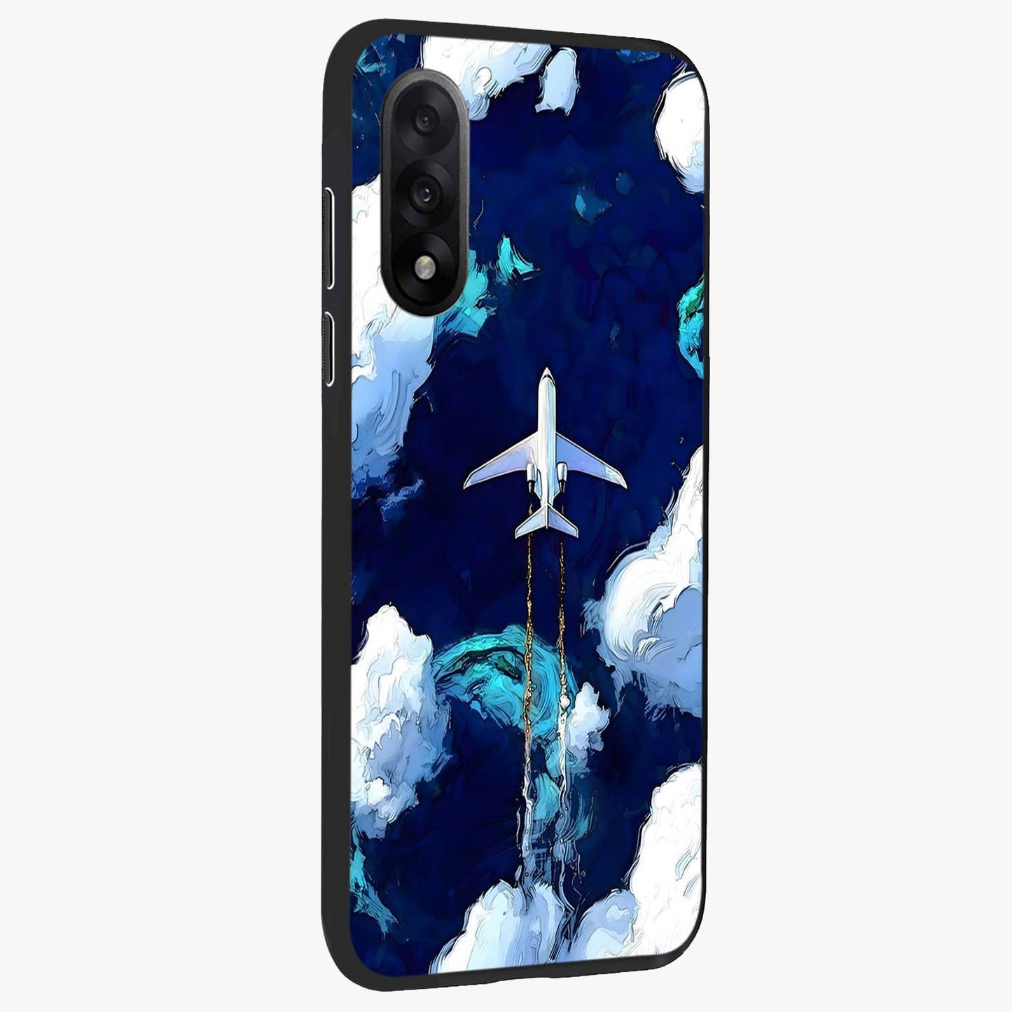 Dark Airplane Glass Case for 1+Nord 5 side perspective highlighting sleek aviation detailing and premium build