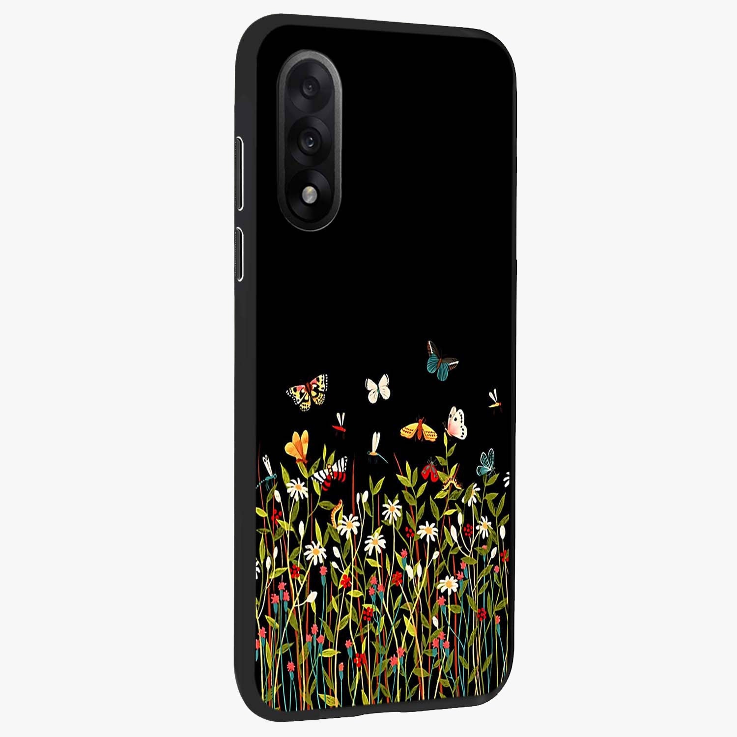 Dark Bloom Wonderland Custom Name Glass Case for 1+Nord 5 side perspective highlighting custom typography detailing and smooth edges