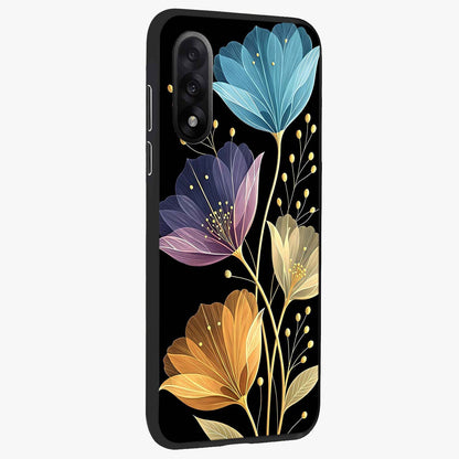 Delicate Multicolor Flowers Glass Case for 1+Nord 5 side perspective highlighting colorful floral textures and premium edges