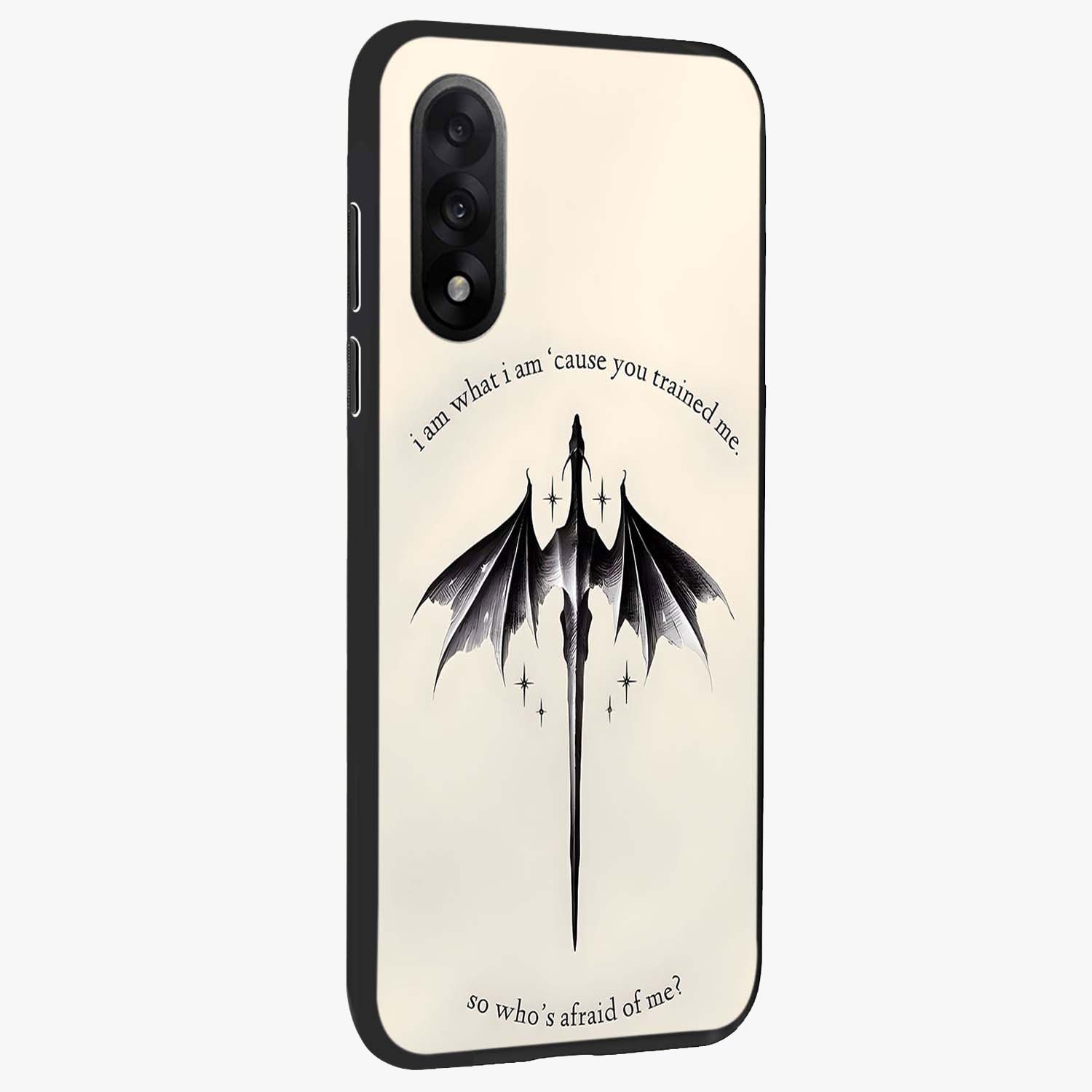 Dragon Quote Art Glass Case for 1+Nord 5 side perspective highlighting intricate dragon textures and sleek build