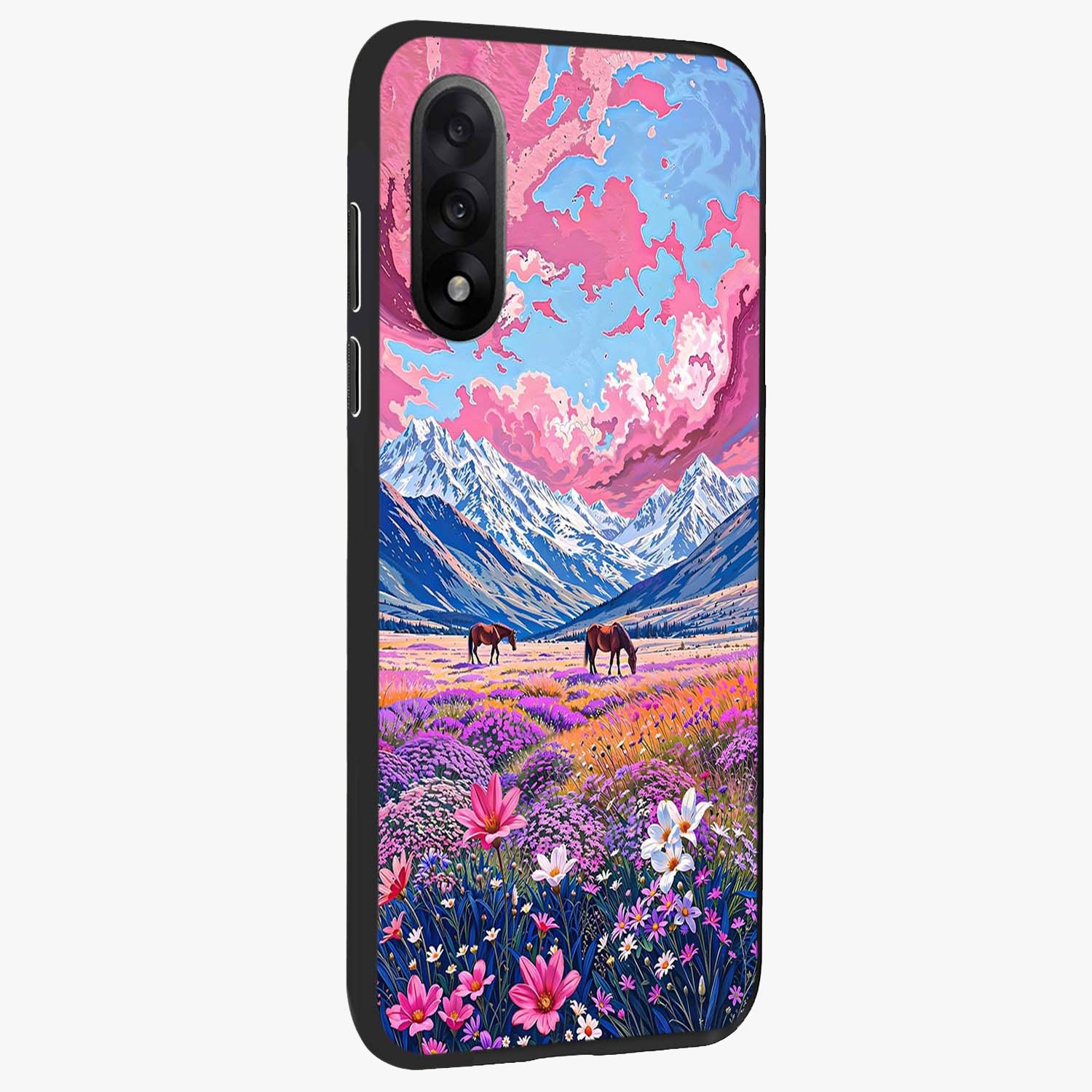 Dreamy Floral Pastures Glass Case for 1+Nord 5 side perspective highlighting calming floral detailing and sleek build
