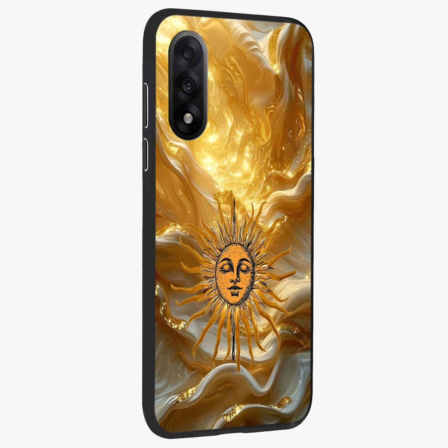 Eternal Golden Glow Glass Case for 1+Nord 5 side perspective highlighting rich glow detailing and premium edges