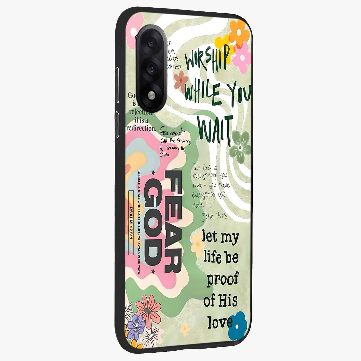 Faith Over Fear Glass Case for 1+Nord 5 side perspective highlighting powerful text detailing and premium edges