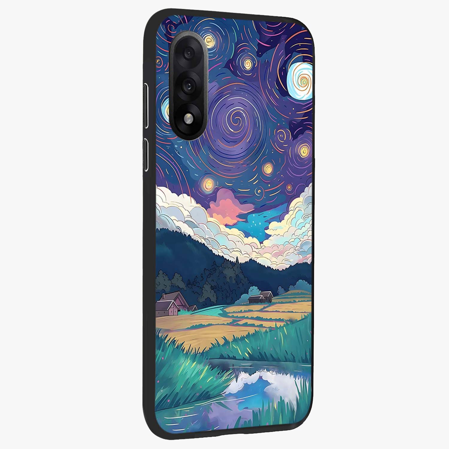 Fields Beneath the Cosmos Glass Case for 1+Nord 5 side perspective highlighting serene landscape textures and premium edges