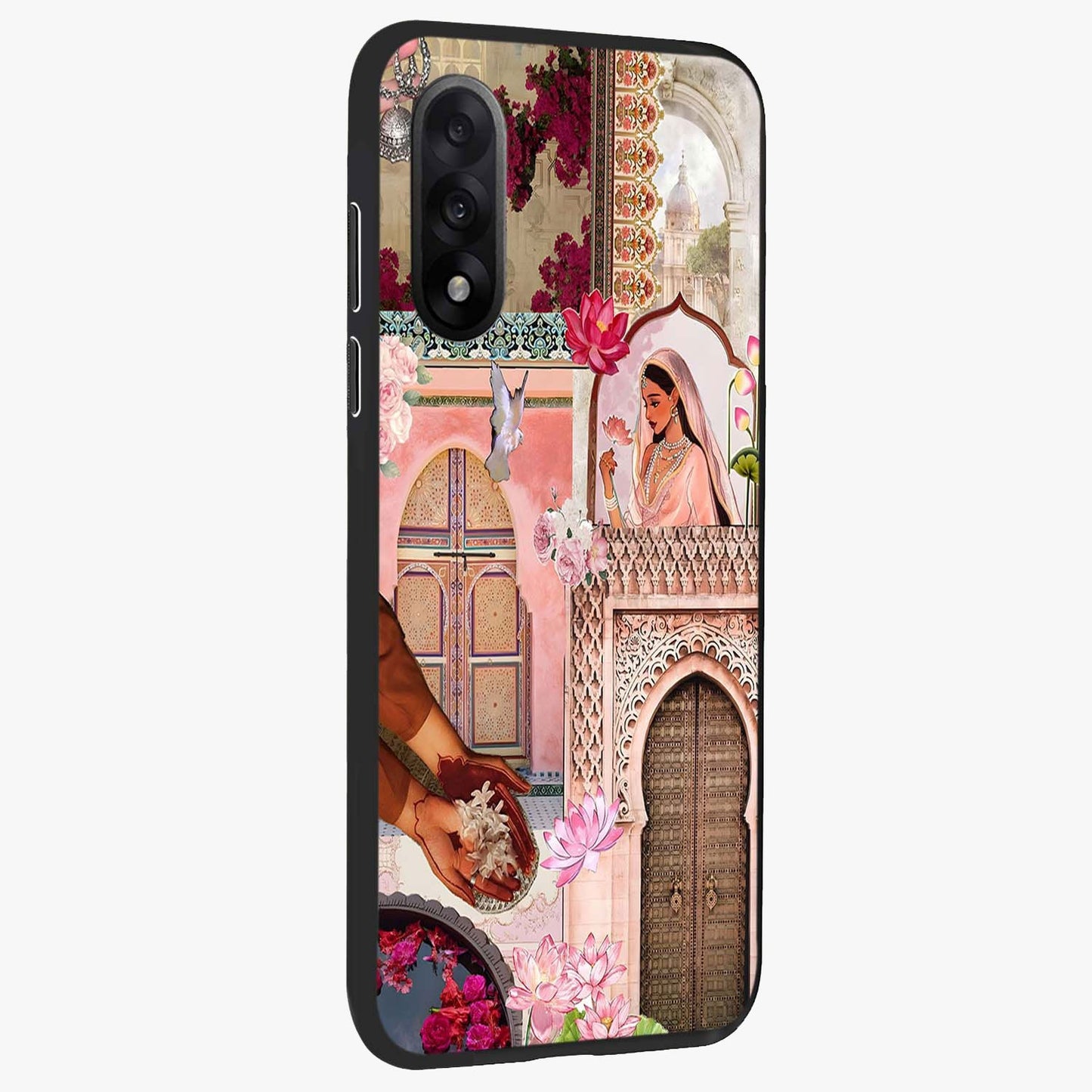 Floral Courtyard Muse Glass Case for 1+Nord 5 side perspective highlighting refined floral textures and smooth build