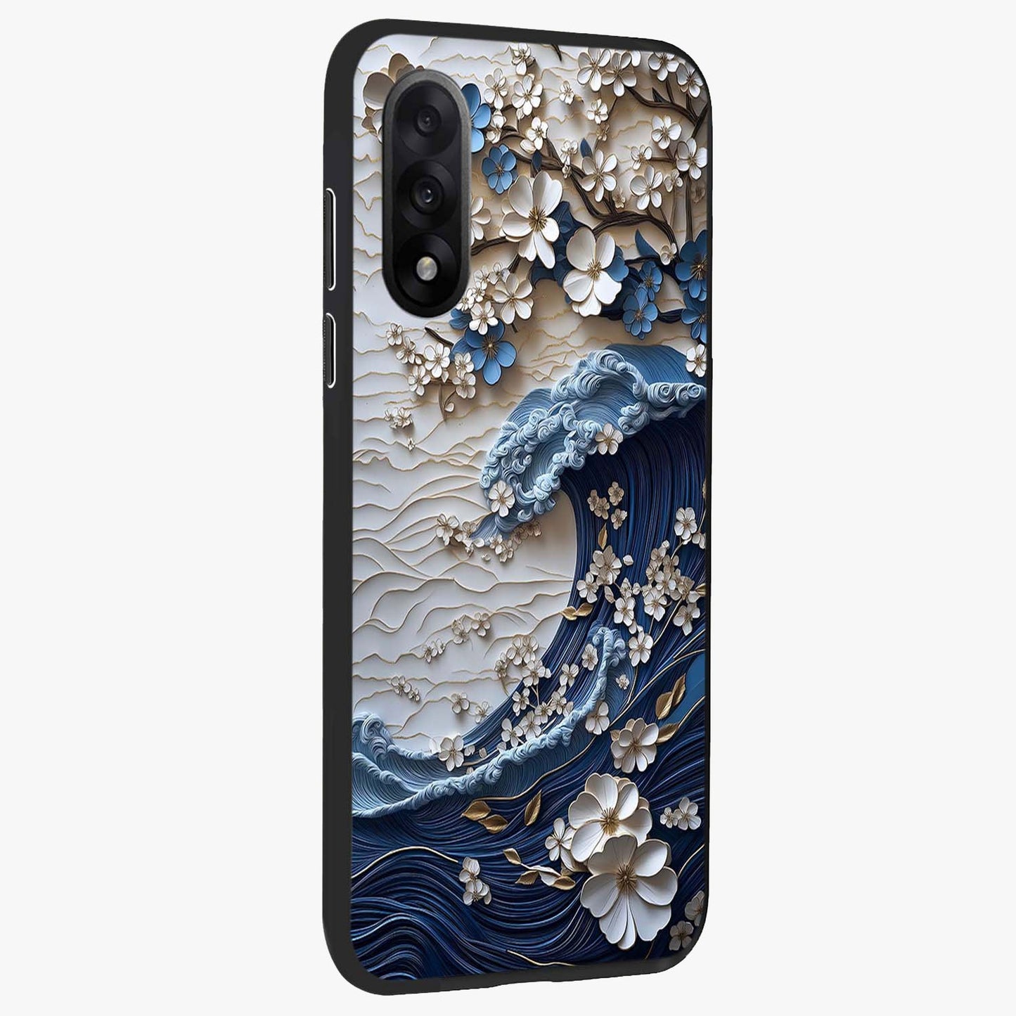 Floral Wave Origami Glass Case for 1+Nord 5 side perspective highlighting sharp origami textures and sleek premium edges