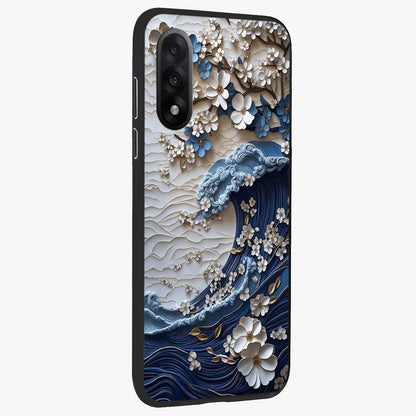 Floral Wave Origami Glass Case for 1+Nord 5 side perspective highlighting sharp origami textures and sleek premium edges