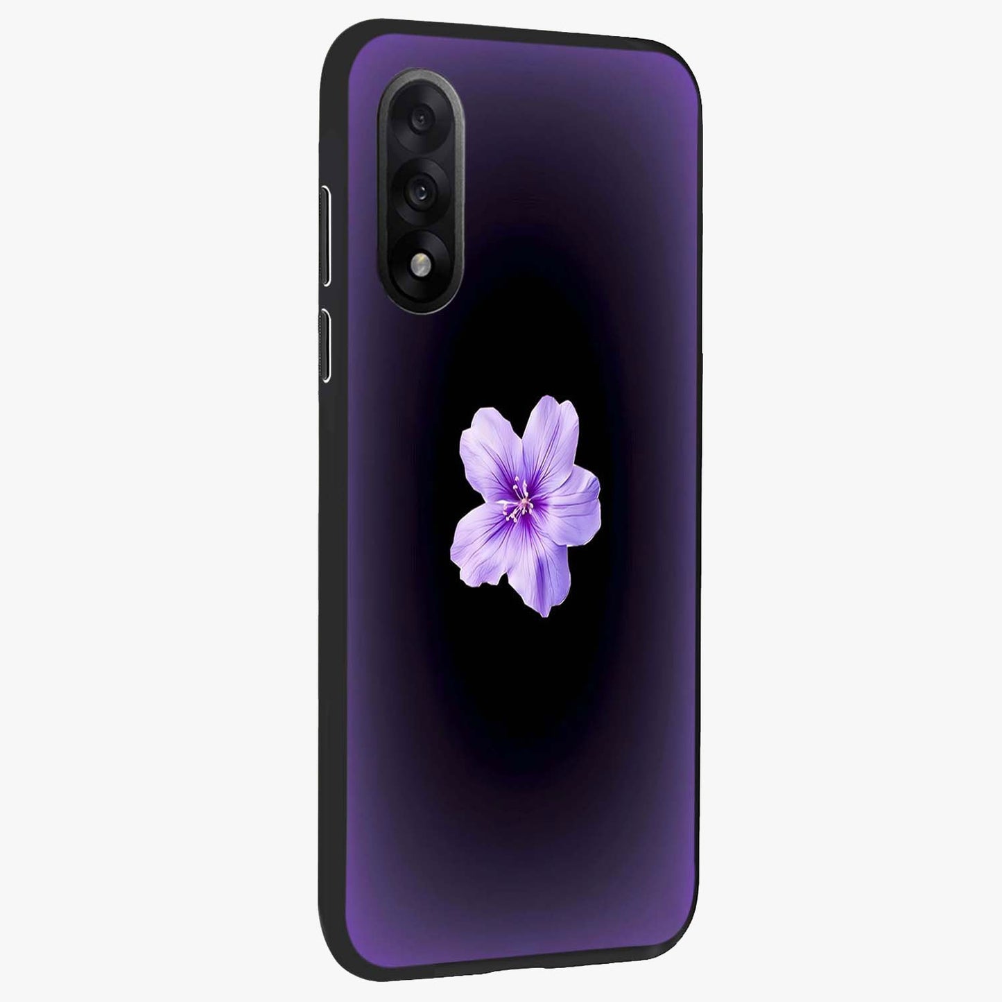 Flower on Soft Violet Gradient Glass Case for 1+Nord 5 side perspective highlighting delicate bloom detailing and smooth edges