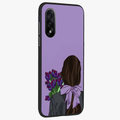 Girl Holding Flowers Glass Case for 1+Nord 5 side perspective highlighting delicate floral detailing and premium edges