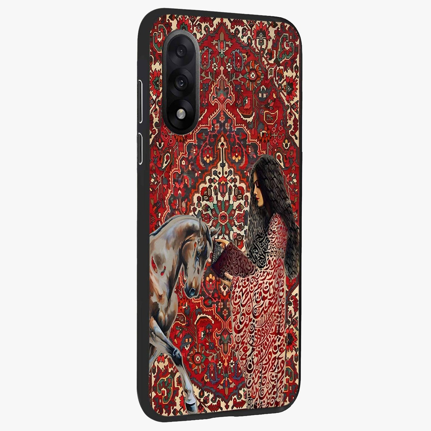 Girl With Horse Glass Case for 1+Nord 5 side perspective highlighting graceful equestrian detailing and smooth build