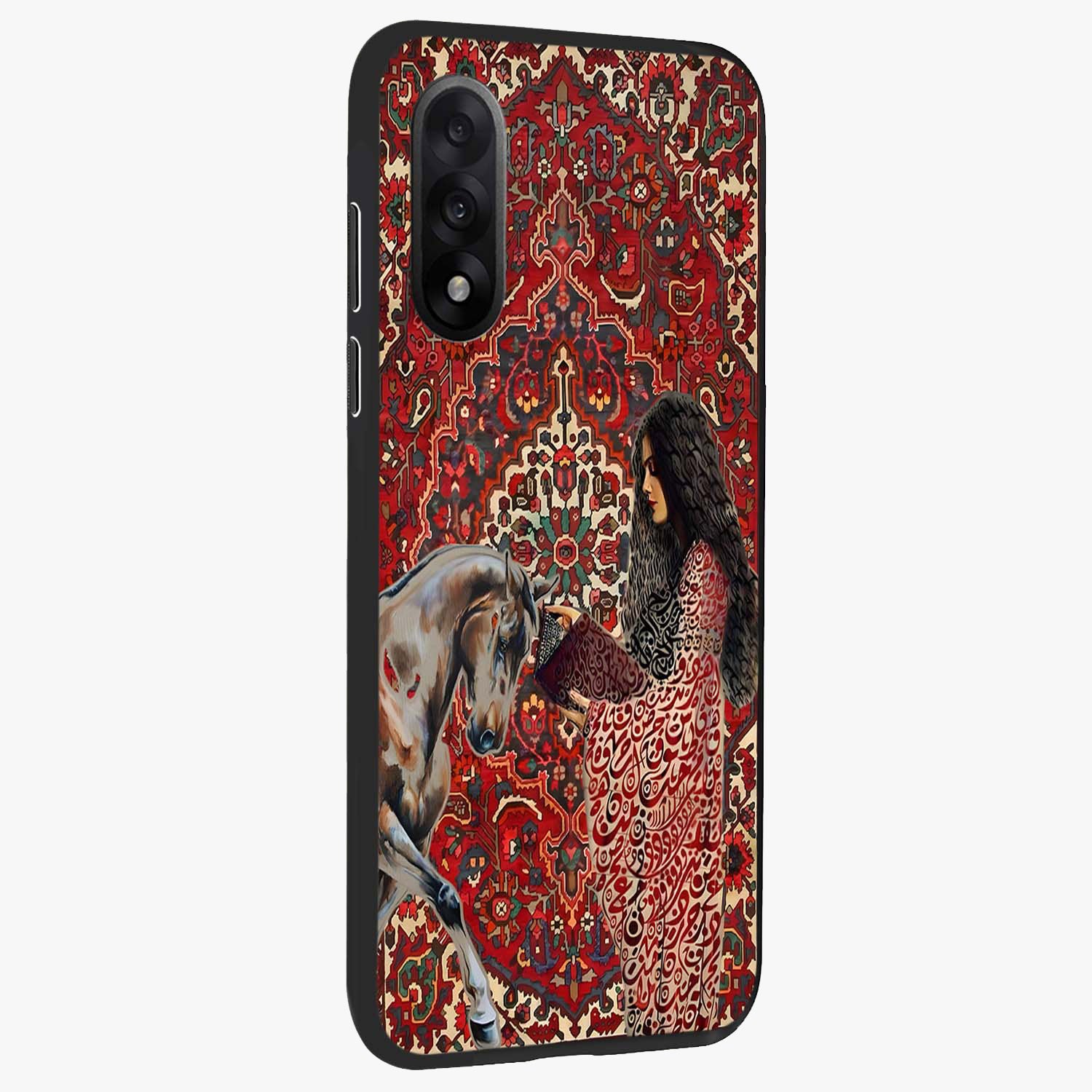 Girl With Horse Glass Case for 1+Nord 5 side perspective highlighting graceful equestrian detailing and smooth build