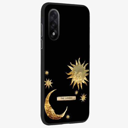 Golden Celestial Charm Glass Case for 1+Nord 5 side perspective highlighting luminous detailing and premium edge finish