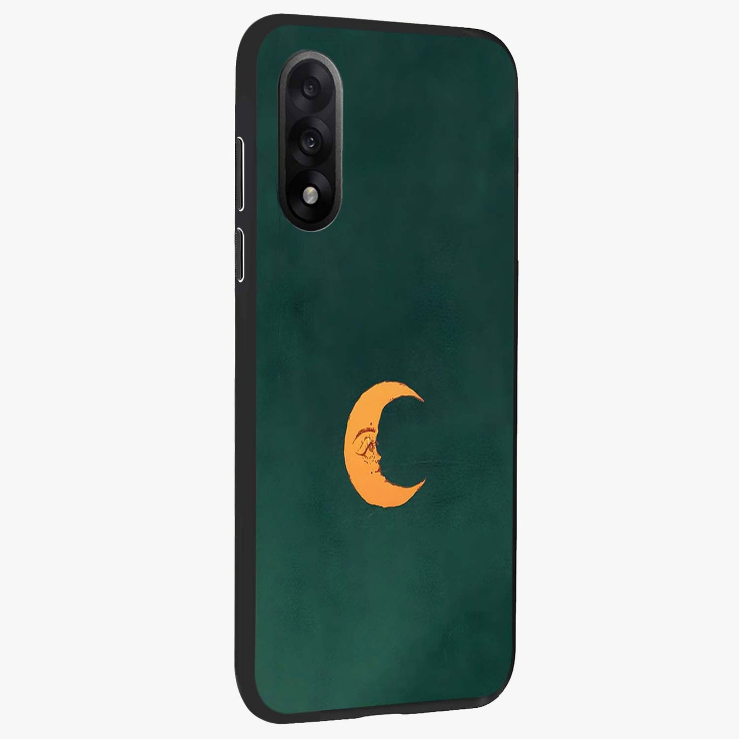 Golden Crescent Mood Glass Case for 1+Nord 5 side perspective highlighting elegant crescent detailing and smooth build