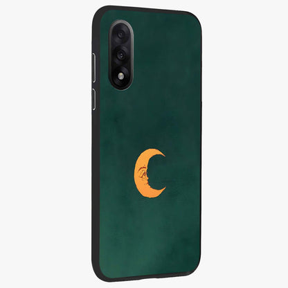 Golden Crescent Mood Glass Case for 1+Nord 5 side perspective highlighting elegant crescent detailing and smooth build