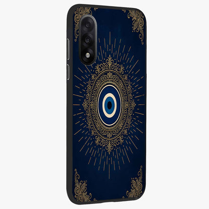 Golden Evil Eye Mandala Glass Case for 1+Nord 5 side perspective highlighting rich textures and sleek premium build
