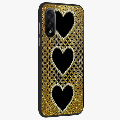 Golden Heart Glow Glass Case for 1+Nord 5 side perspective highlighting smooth heart detailing and premium edges