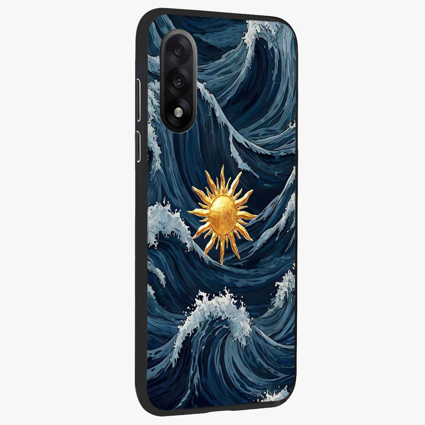 Golden Wave Rise Glass Case for 1+Nord 5 side perspective highlighting smooth wave textures and premium edges