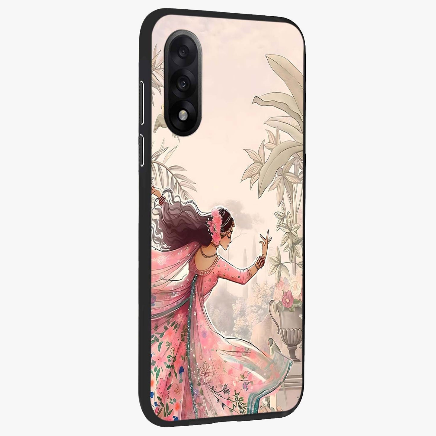 Graceful Garden Rhythm Glass Case for 1+Nord 5 side perspective highlighting refined floral textures and premium edges