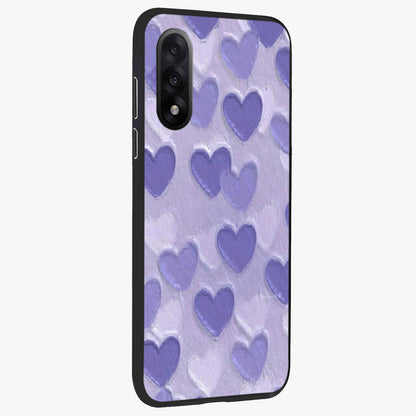 Lavender Paper Hearts Glass Case for 1+Nord 5 side perspective highlighting delicate heart textures and sleek build
