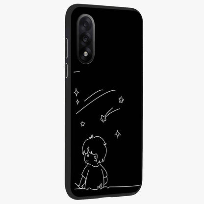 Line Art Boy With Shooting Stars Glass Case for 1+Nord 5 side perspective highlighting delicate line textures and smooth edges