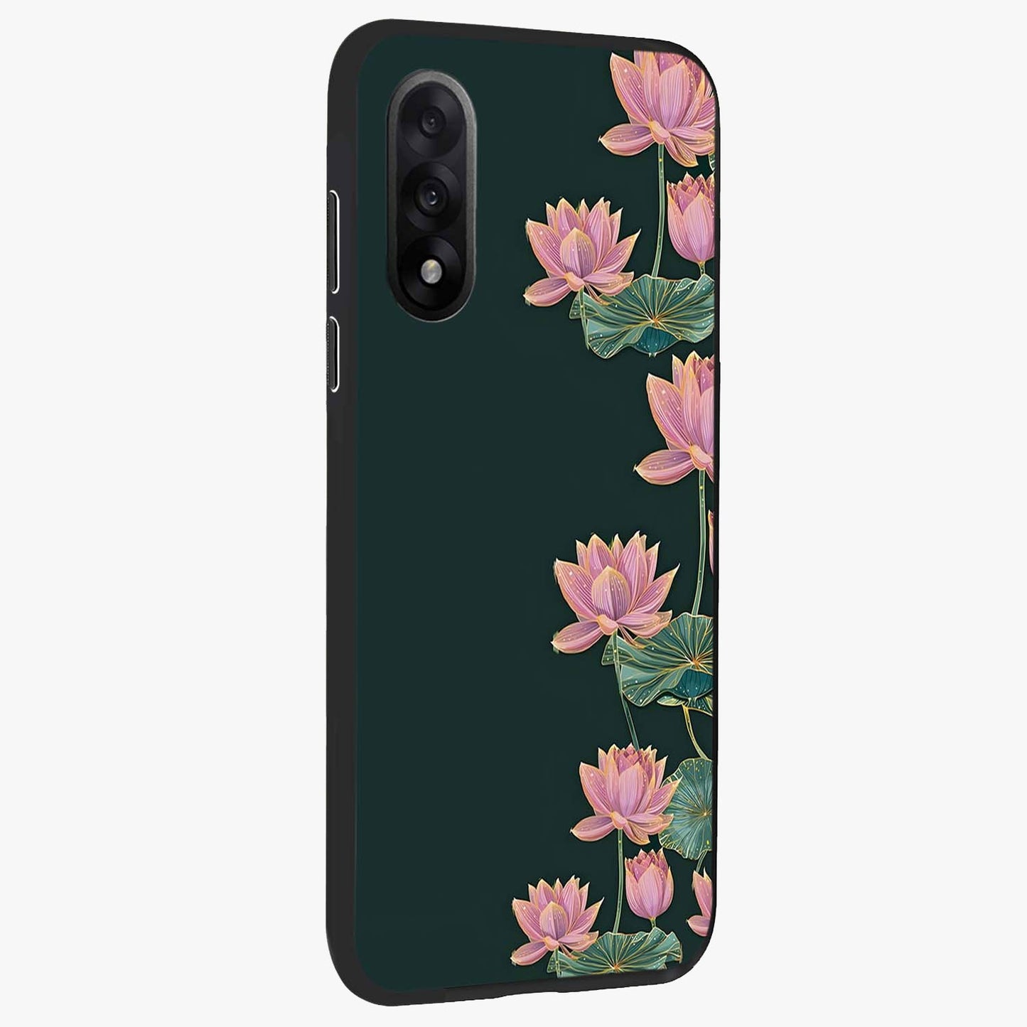 Lotus Bloom Serenity Glass Case for 1+Nord 5 side perspective highlighting delicate petal textures and premium edges
