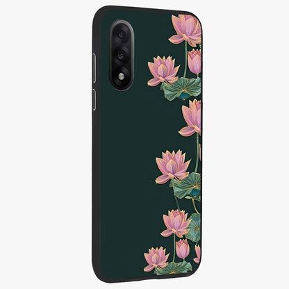Lotus Bloom Serenity Glass Case for 1+Nord 5 side perspective highlighting delicate petal textures and premium edges