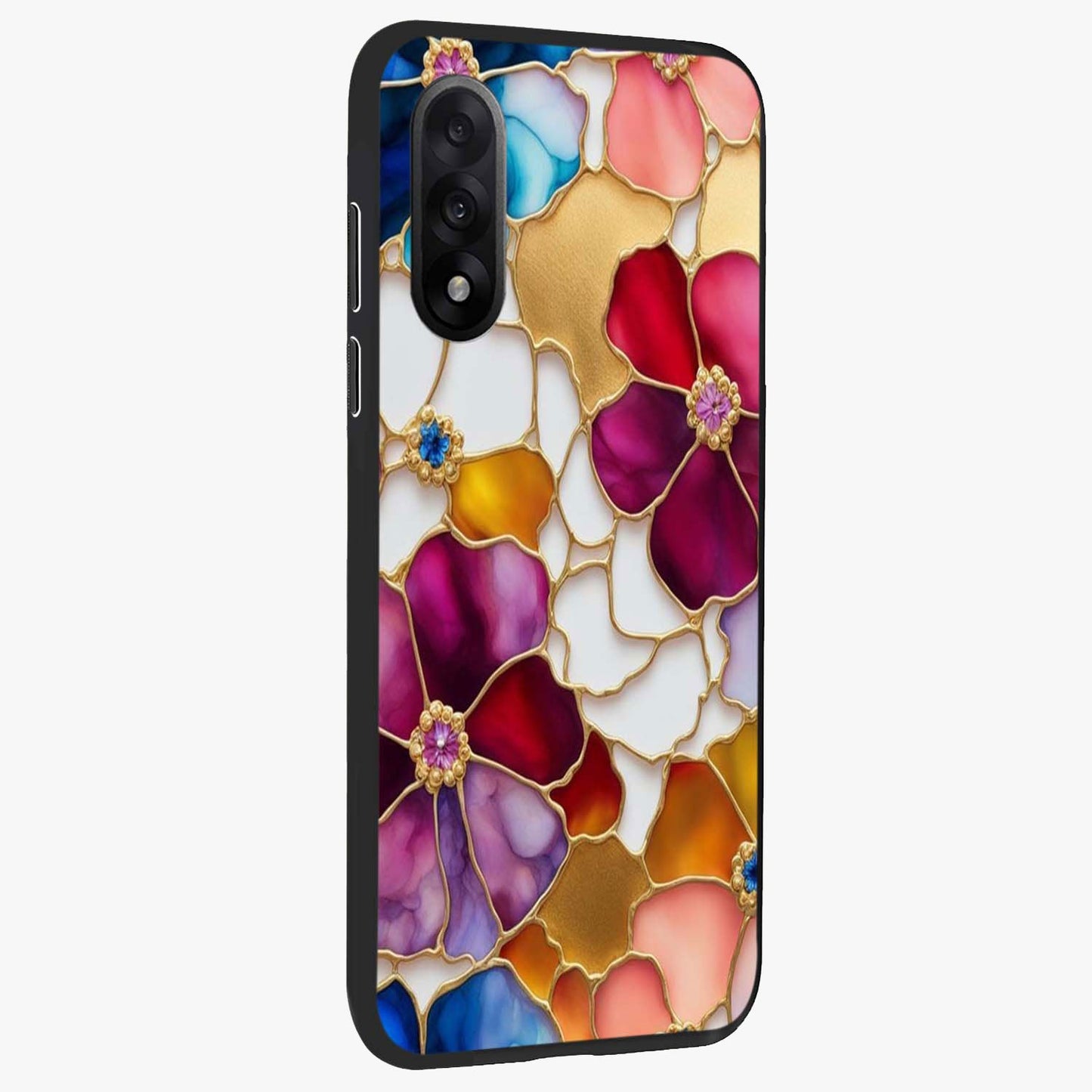 Marble Flower Pattern Glass Case for 1+Nord 5 side perspective highlighting elegant marble textures and sleek build