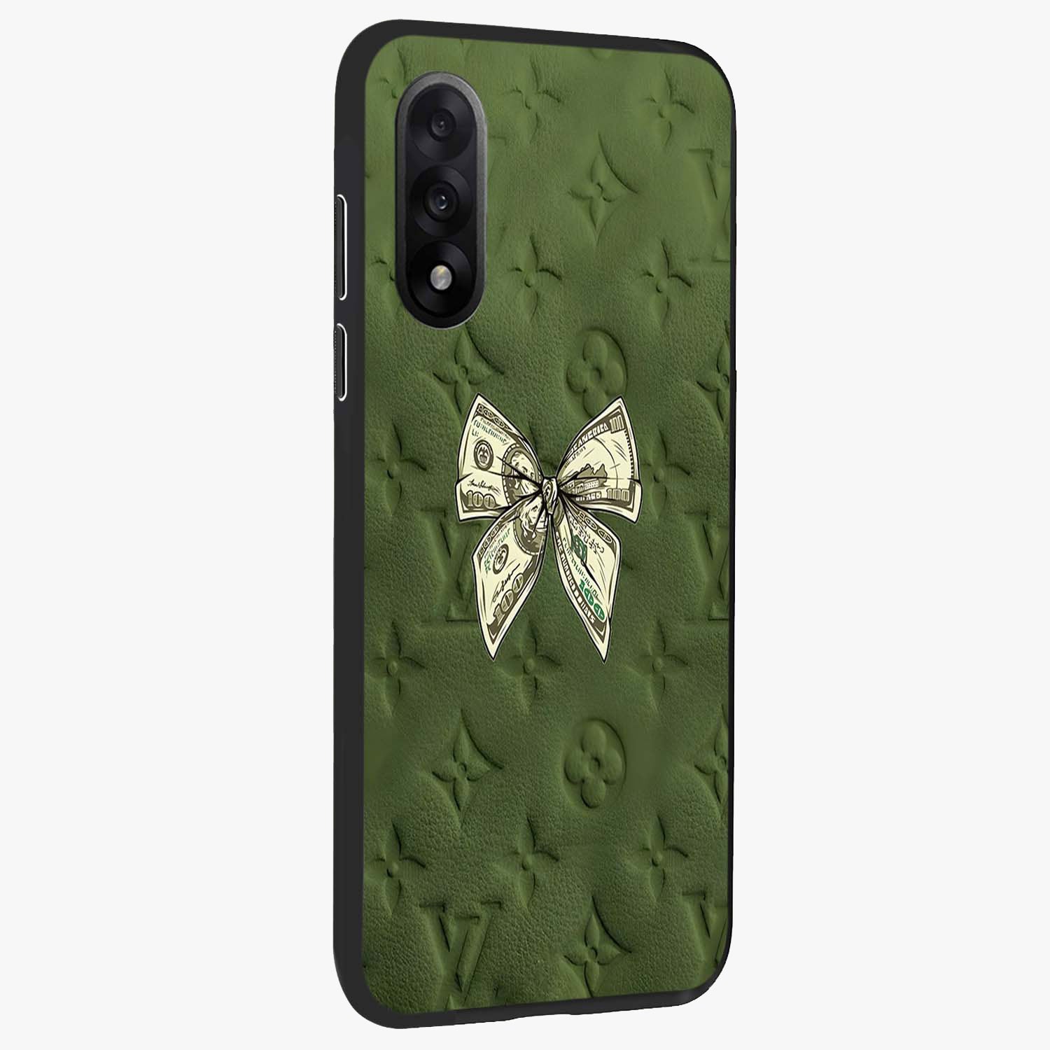 Money Bow Lv Glass Case for 1+Nord 5 side perspective highlighting stylish textures and sleek build