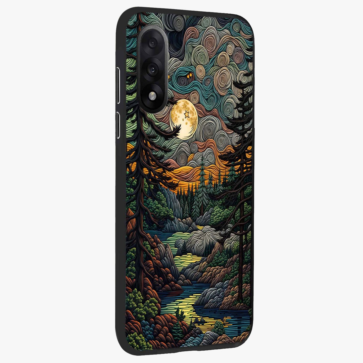 Moonlight Forest Dream Glass Case for 1+Nord 5 side perspective highlighting serene woodland textures and smooth premium build