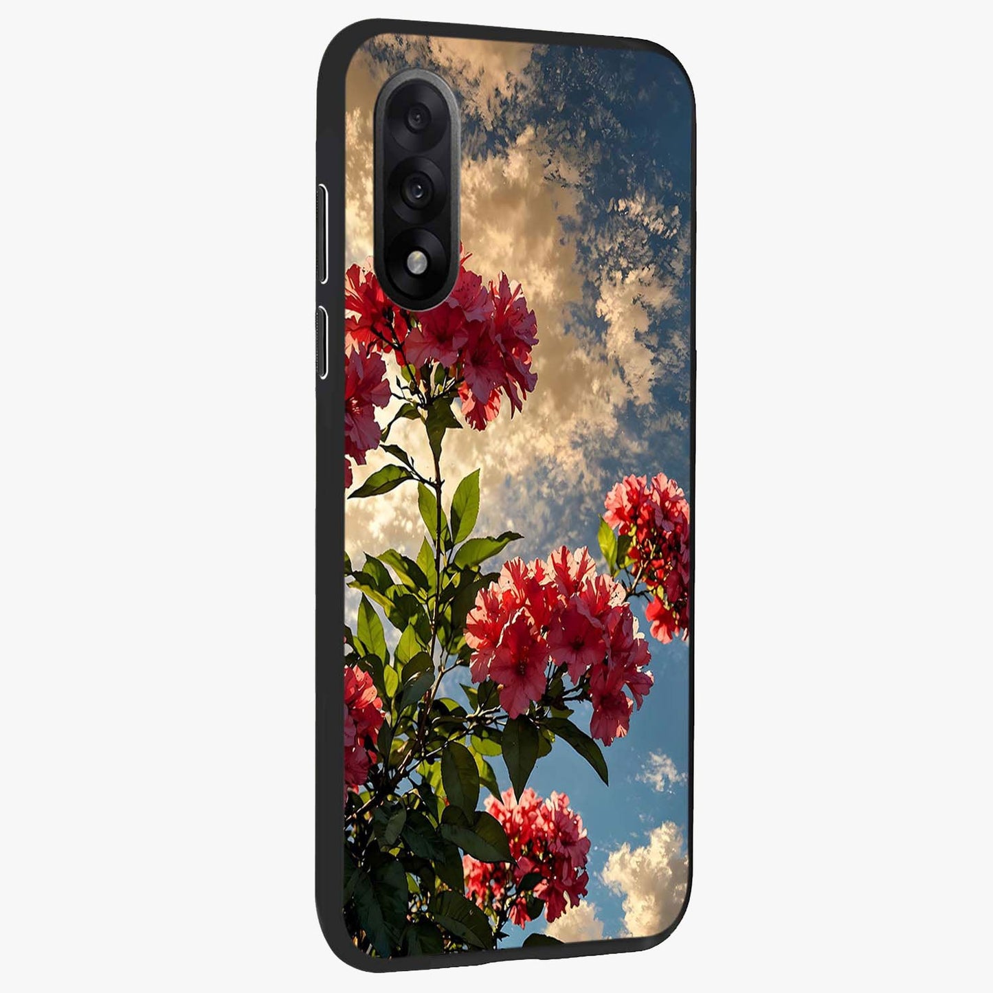 Moonlit Blossom Charm Glass Case for 1+Nord 5 side perspective highlighting refined floral textures and premium edges