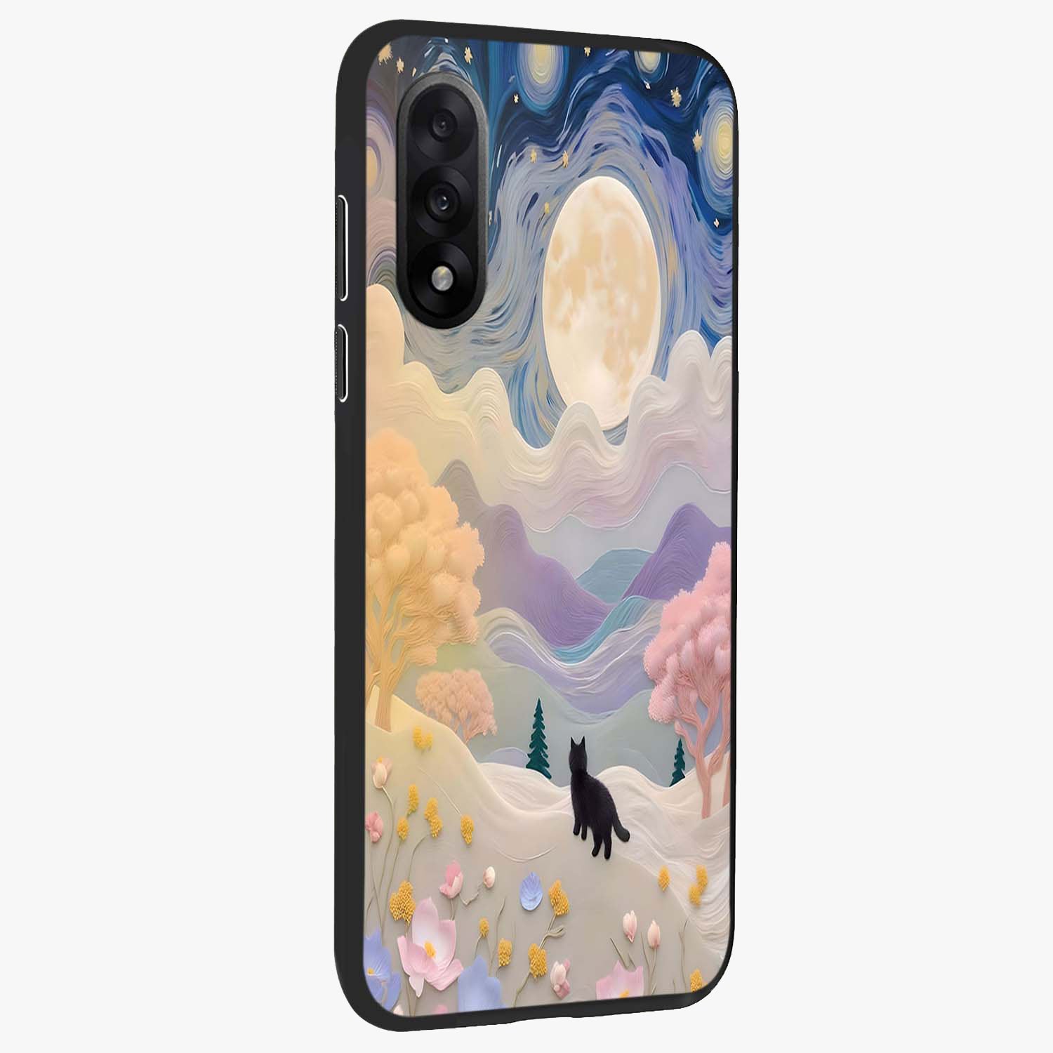 Moonlit Petal Path Glass Case for 1+Nord 5 side perspective highlighting refined bloom detailing and premium edges