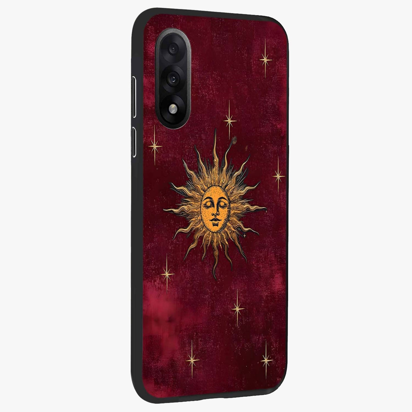 Mystic Solar Glow Glass Case for 1+Nord 5 side perspective highlighting luminous detailing and premium edges