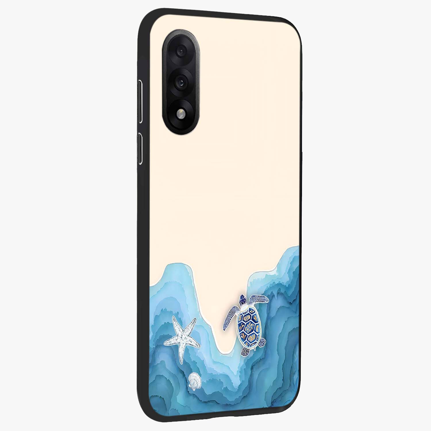 Ocean Drift Turtle Glass Case for 1+Nord 5 side perspective highlighting aquatic textures and premium edges