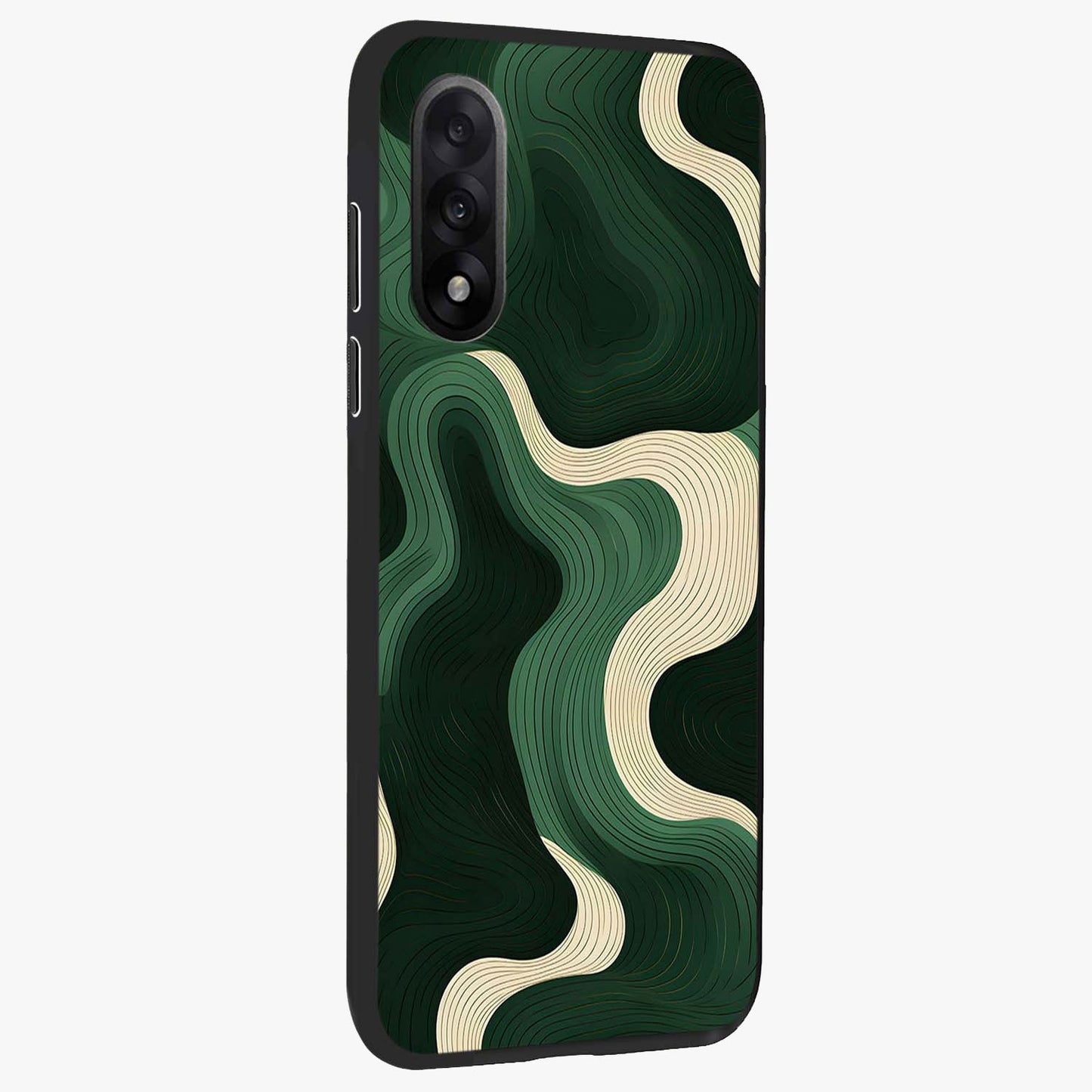 Organic Swirl Design Glass Case for 1+Nord 5 side perspective highlighting fluid textures and premium edges