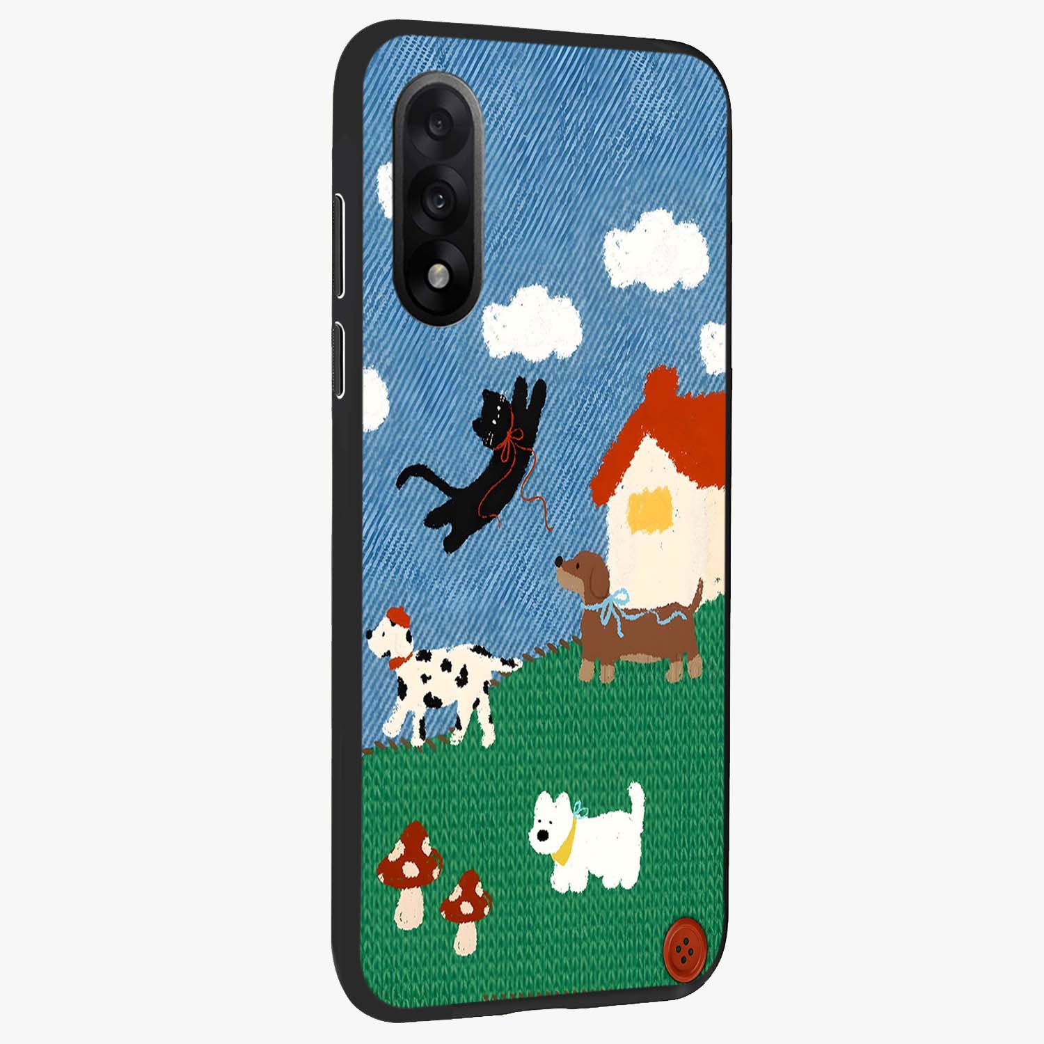 Pet Adventures Glass Case for 1+Nord 5 side perspective highlighting charming illustration textures and premium edges