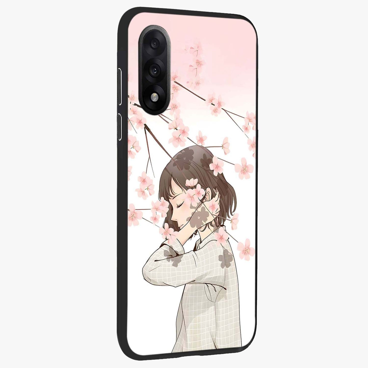 Pink Blossom Girl Glass Case for 1+Nord 5 side perspective highlighting elegant textures and premium edges