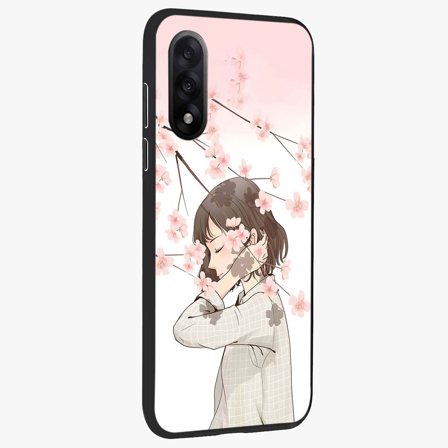 Pink Blossom Girl Glass Case for 1+Nord 5 side perspective highlighting elegant textures and premium edges