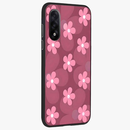 Pink Daisy Flower Pattern Glass Case for 1+Nord 5 side perspective highlighting bright floral textures and smooth build