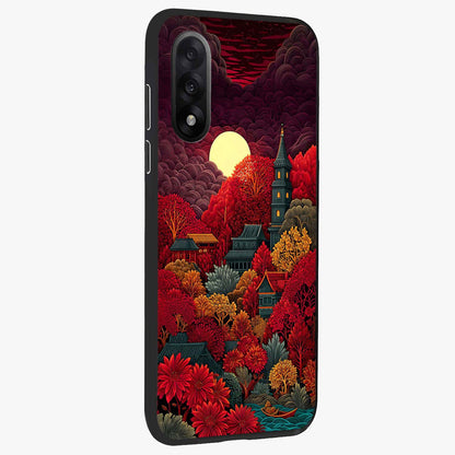 Red Scenery Hot Glass Case for 1+Nord 5 side perspective highlighting vivid gradient textures and smooth build