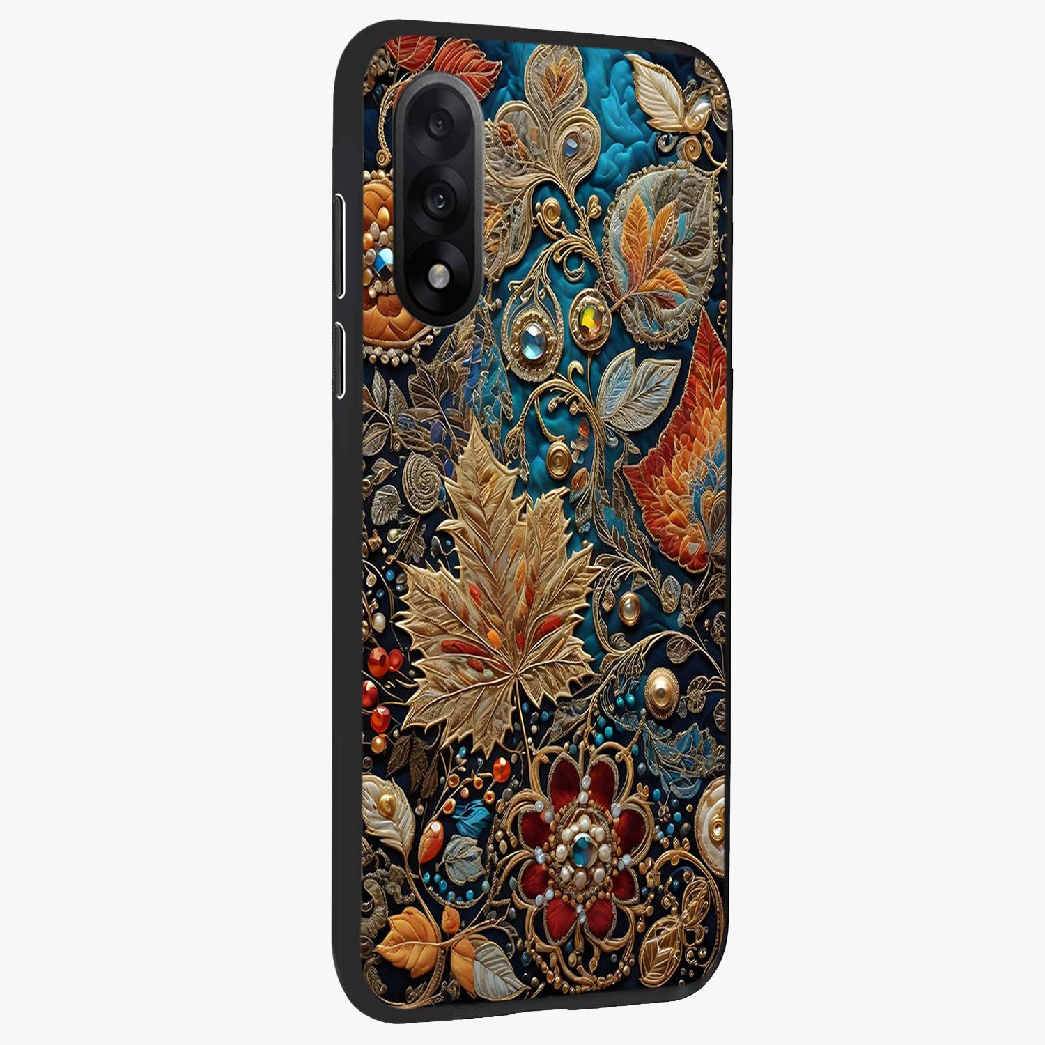 Royal Jewel Garden Glass Case for 1+Nord 5 side perspective highlighting intricate detailing and premium edges